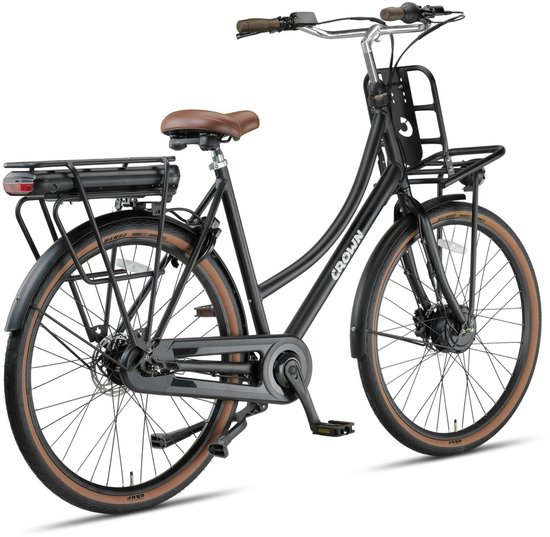 Crown Las Vegas - Elektrische transportfiets - Elektrische damesfiets - Voorwielmotor - Hydraulische schijfremmen - 7 Versnellingen - 28 inch - 57 cm - Mat Zwart — afbeelding 5