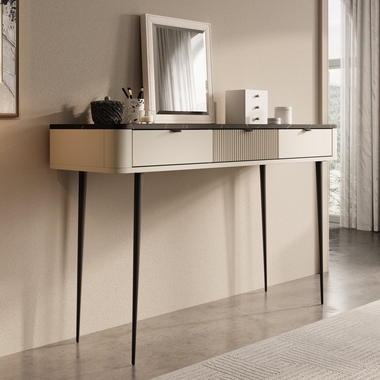 MEUBELLA Kaptafel Mace - Beige - 130 cm