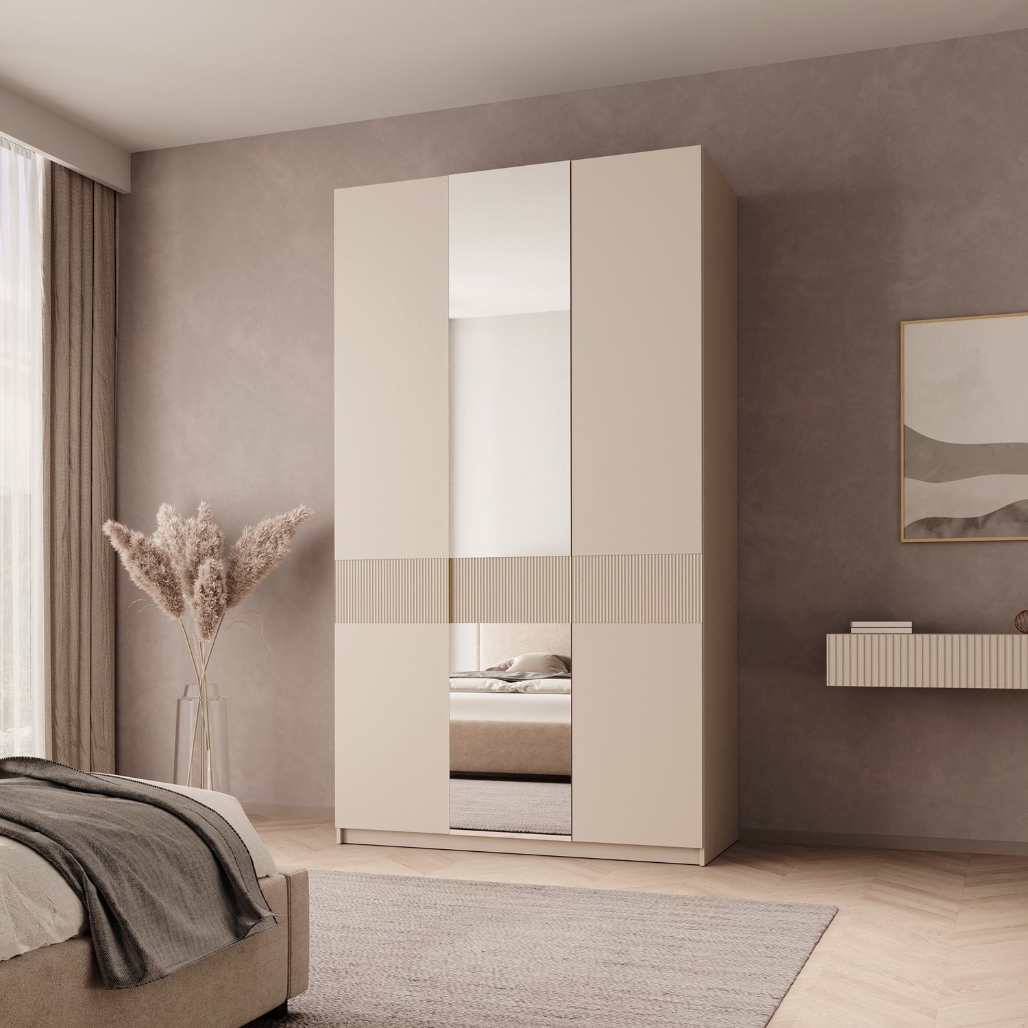 MEUBELLA Zelvai - Kledingkast 3-deurs - Beige - 135x60x237 cm