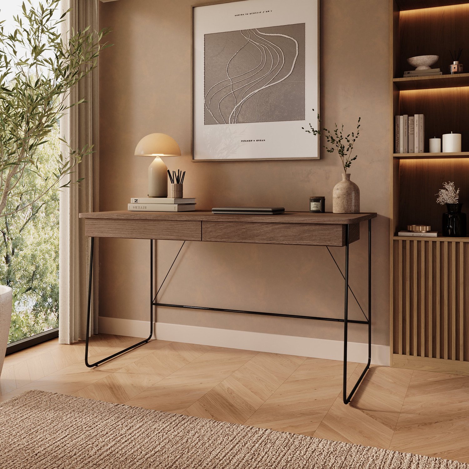 MEUBELLA Medea - Bureau - Donker eikenpatroon - 135x67x77 cm Bruin