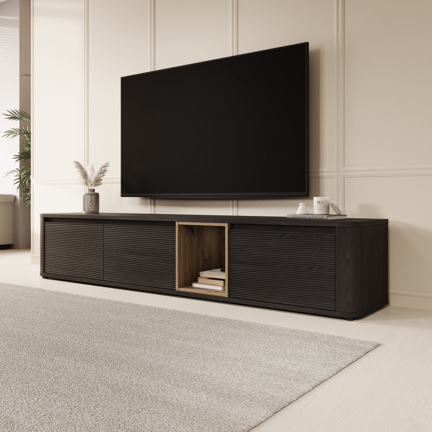 MEUBELLA Bijou - TV-Meubel - Zwart - 215x41x42 cm