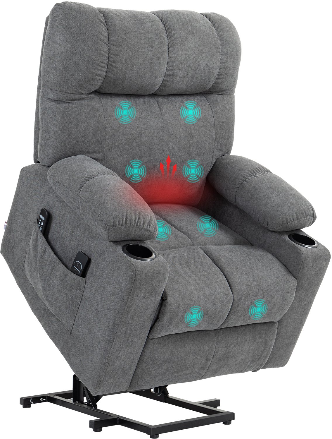 Homcom Relaxfauteuil met Sta-op Functie - Massagestoel met Warmtefunctie - Grijs