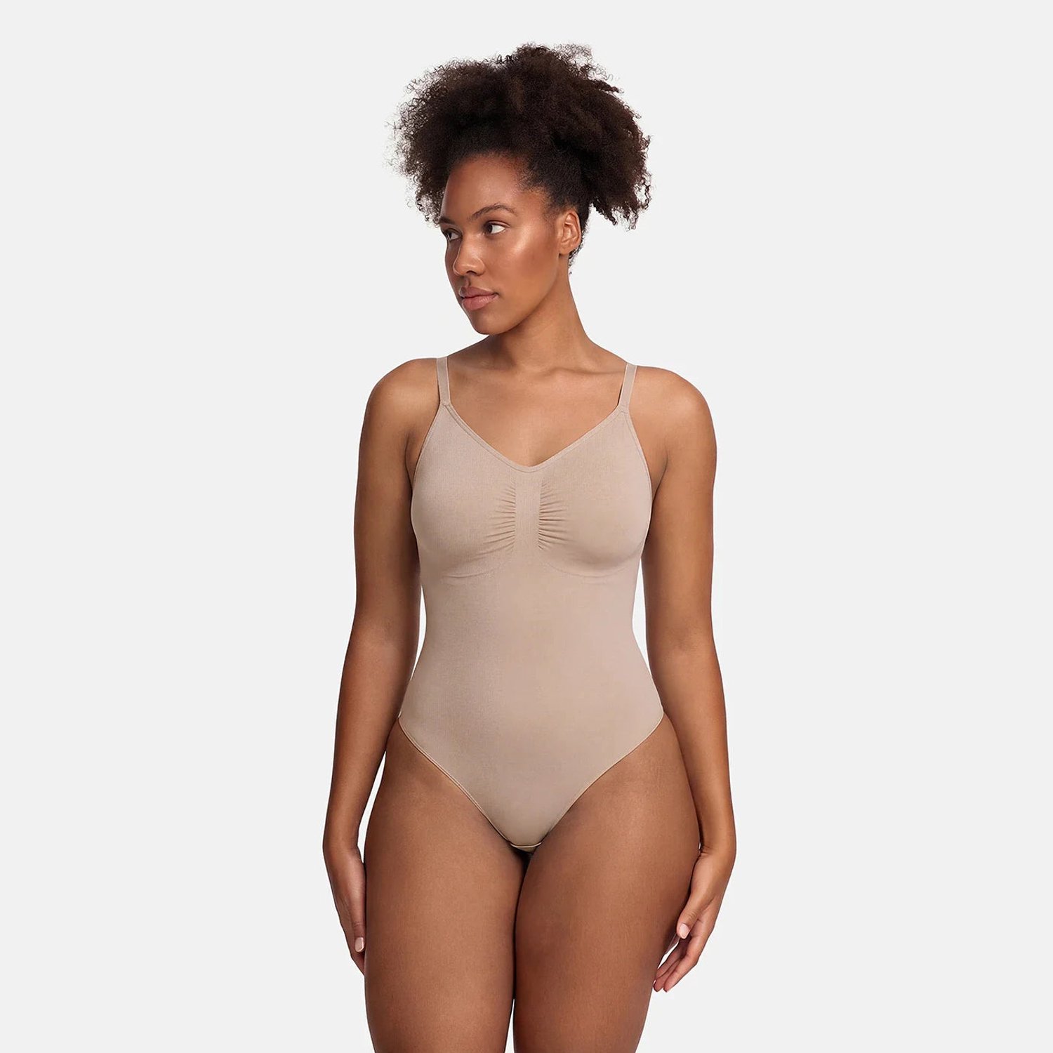 cfab Corrigerende bodysuit met koordjes - Beige - XL - Corrigerende Body - Naadlos - corrigerend ondergoed dames