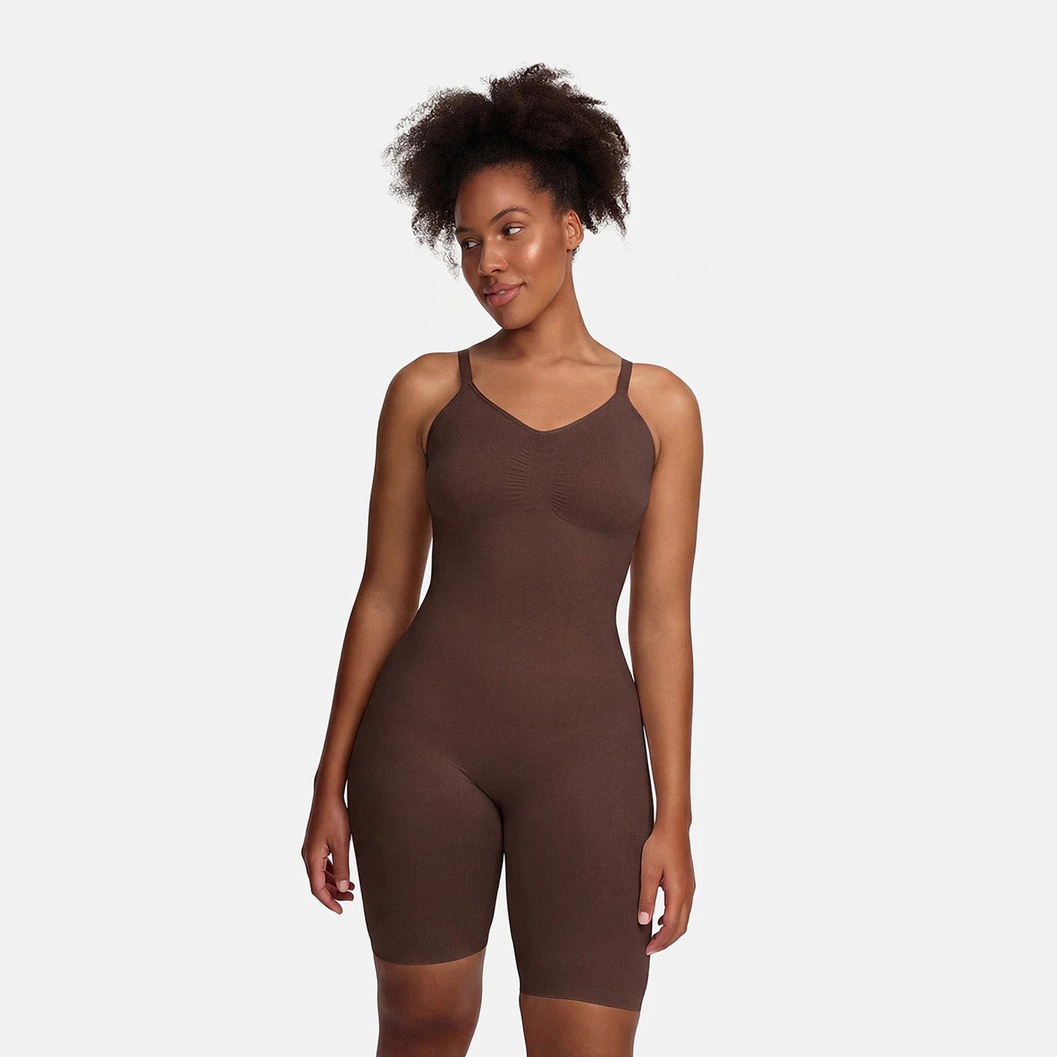 cfab Bodysuit met corrigerende shapewear en bijpassende shorts - Bruin - XL - Corrigerende Body - Naadlos - corrigerend ondergoed dames