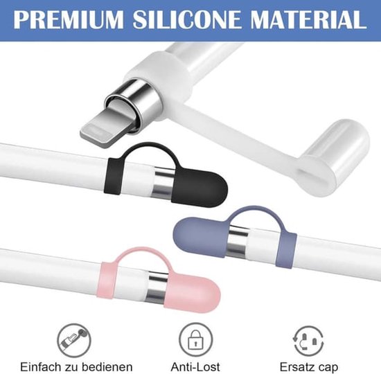 Stylus pennen,4 siliconen dopjes/hoesjes ter bescherming tegen geschikt voor de Apple Pencil 1e generatie (wit/donkerblauw/zwart/roze) — afbeelding 4