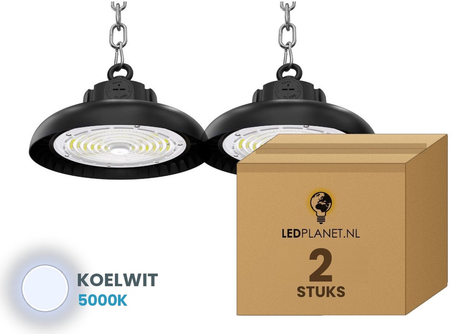 Tsong UFO Lamp - LED High Bay 100W - 18.000 lm - Koelwit 5000K - 2 stuks - Instelbaar 60/80/100W - 0-10V Dimbaar - IP65 - Hal, Werkplaats- & Garageverlichting - 5 jaar garantie