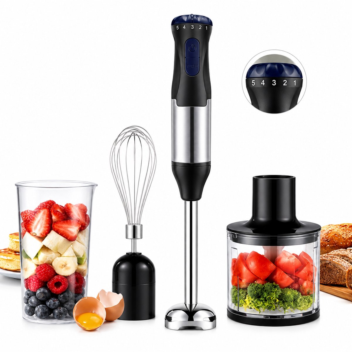 DPLUNIQ Staafmixer - Blender - Mixer - Handmixer - 4 in 1 - 1000 W - Multifunctioneel - 220 V - Elektrisch - RVS - Zwart