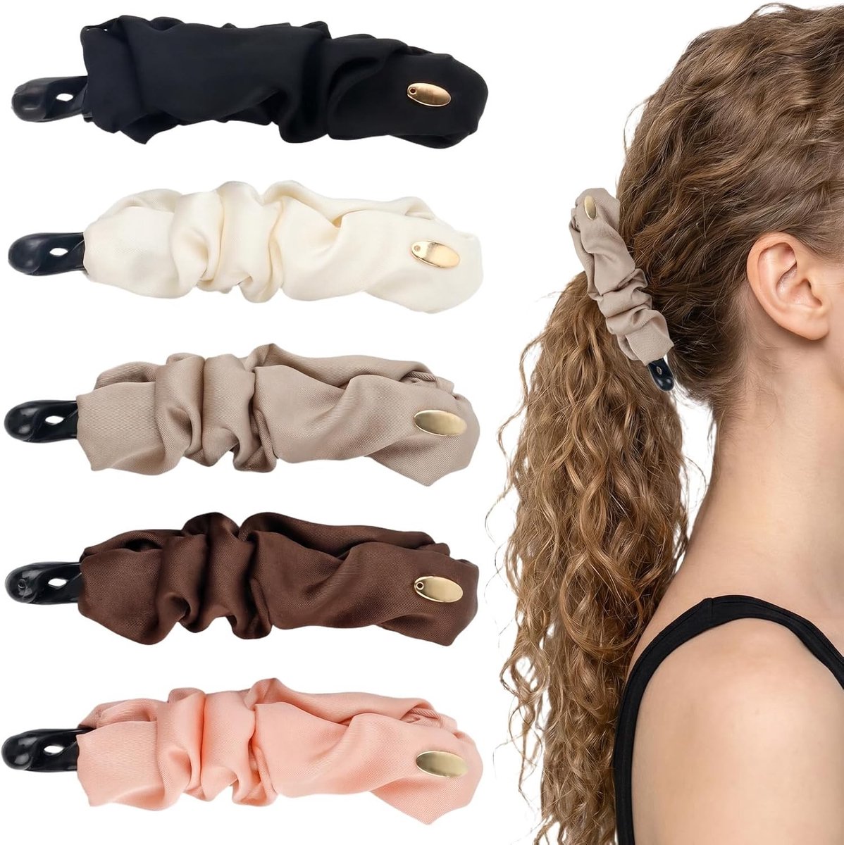 Set van 5 satijnen bananenclips met sterke grip voor diverse kapsels, ideaal voor paardenstaarten, vlechten en opsteekkapsels