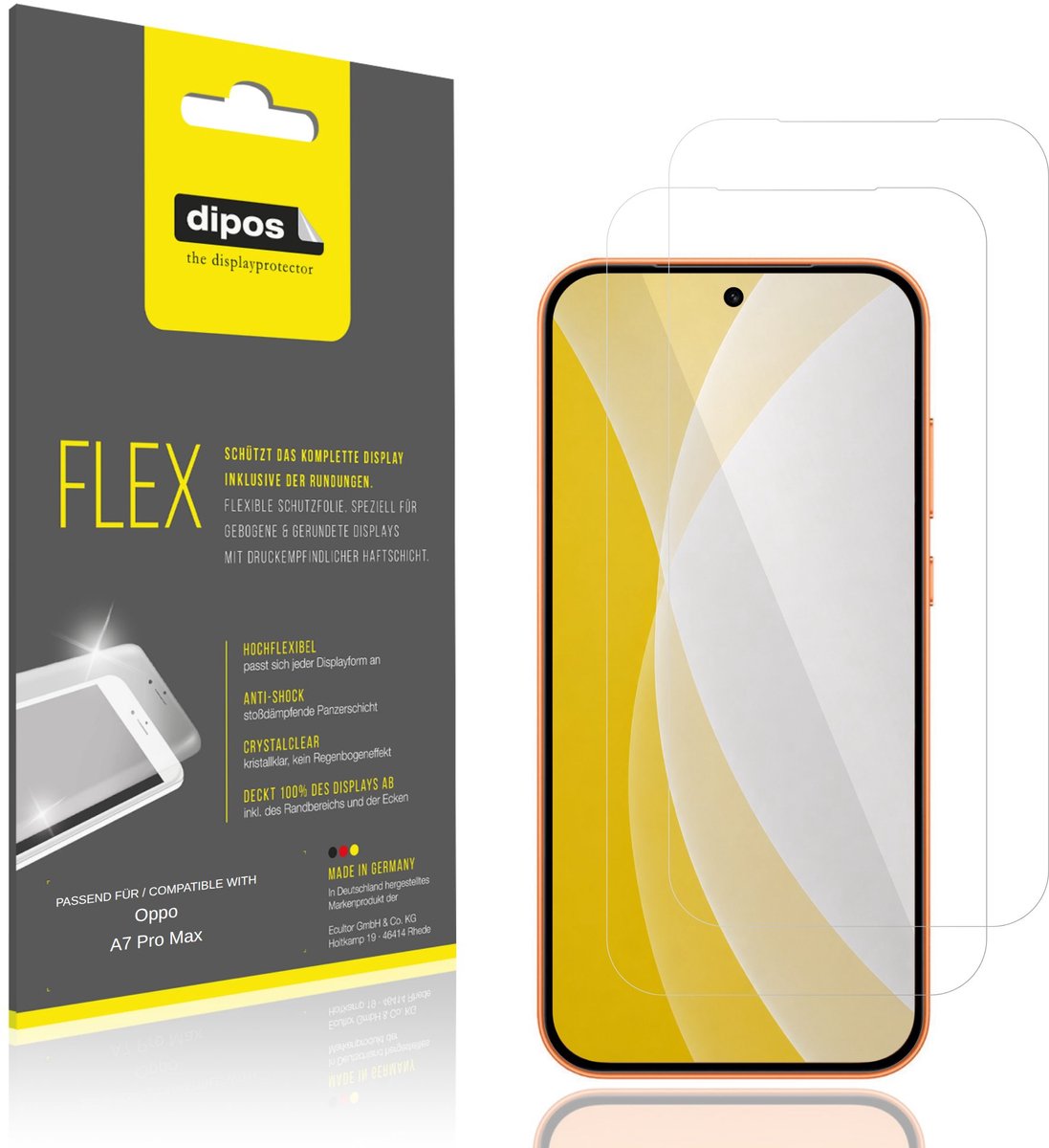 dipos – 2x Beschermfolie geschikt voor Oppo A7 Pro Max | 3D Full Cover Screenprotector | 100% Passend
