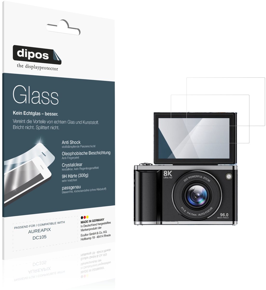 dipos – 2x Pantserfolie geschikt voor AUREAPIX DC105 | 9H Screenprotector