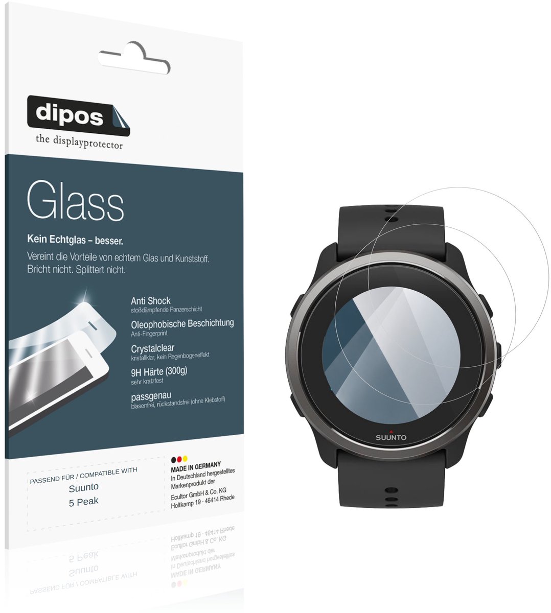 dipos – 2x Pantserfolie geschikt voor Suunto 5 Peak | 9H Screenprotector