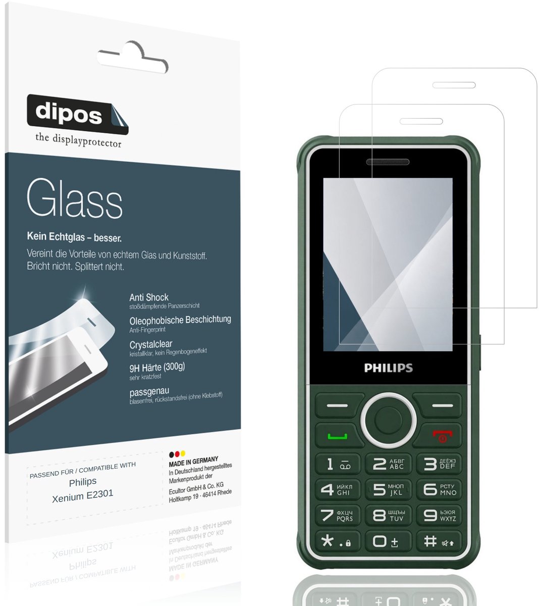 dipos – 2x Pantserfolie geschikt voor Philips Xenium E2301 | 9H Screenprotector