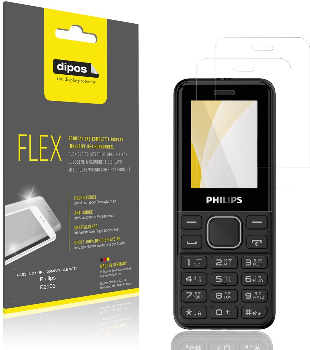 dipos – 2x Beschermfolie geschikt voor Philips E2103 | 3D Full Cover Screenprotector | 100% Passend