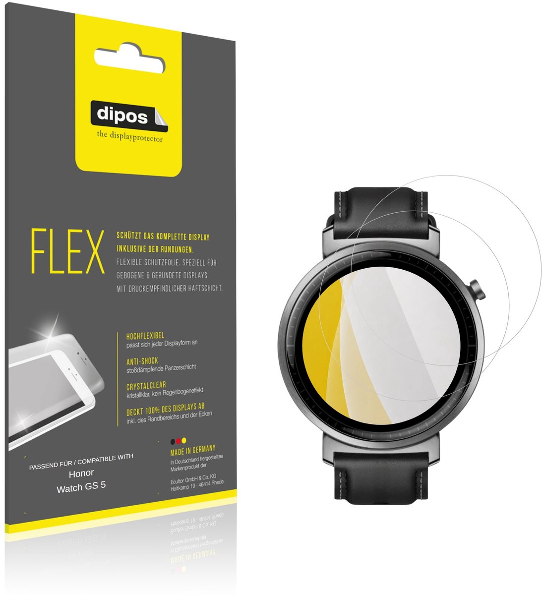 dipos – 2x Beschermfolie geschikt voor Honor Watch GS 5 | 3D Full Cover Screenprotector | 100% Passend