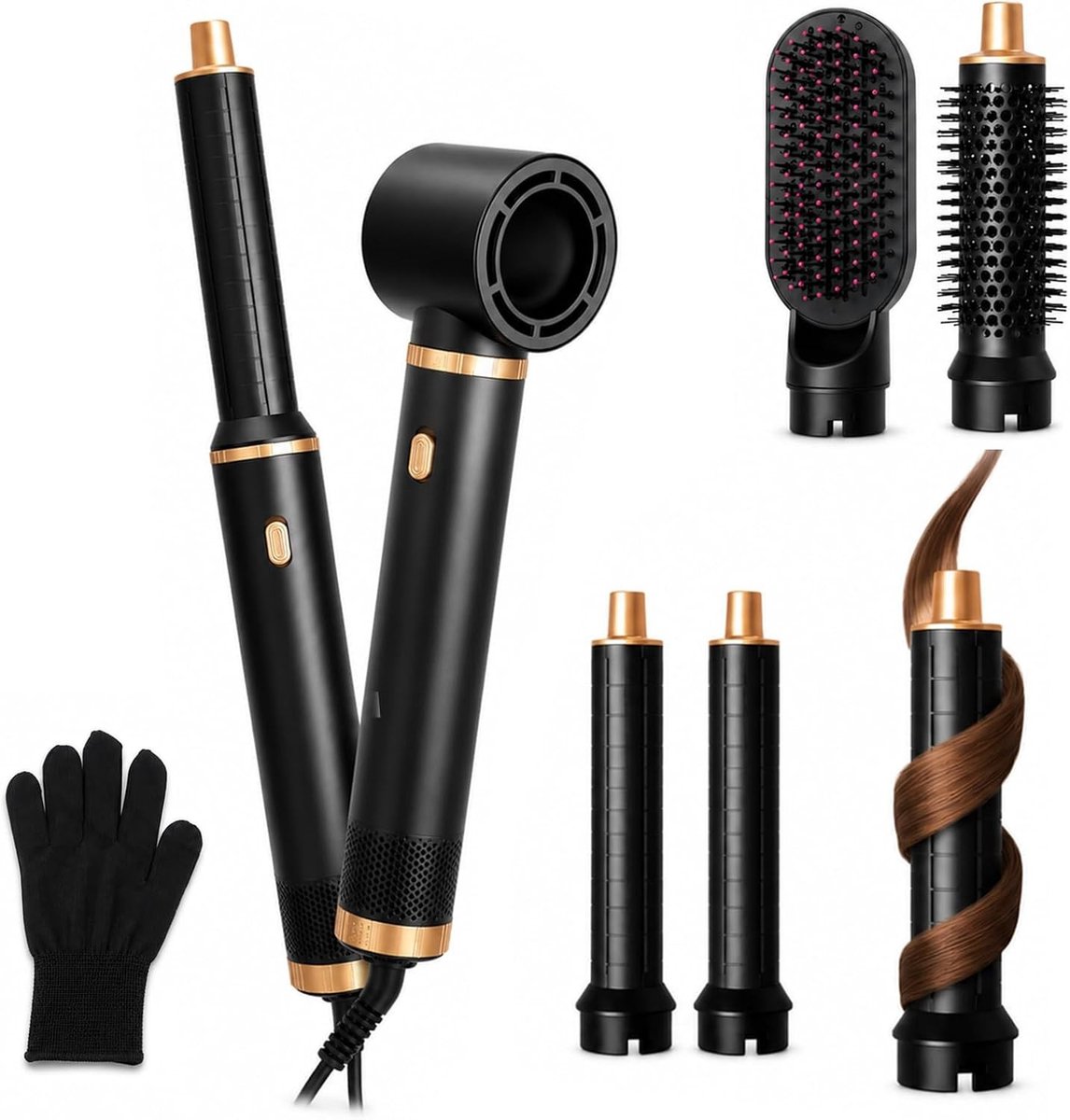 Haarstyler - Zwart - 5-in-1 Multistyler met Roterende Krulborstel - Voor Professionele Haarstyling Thuis