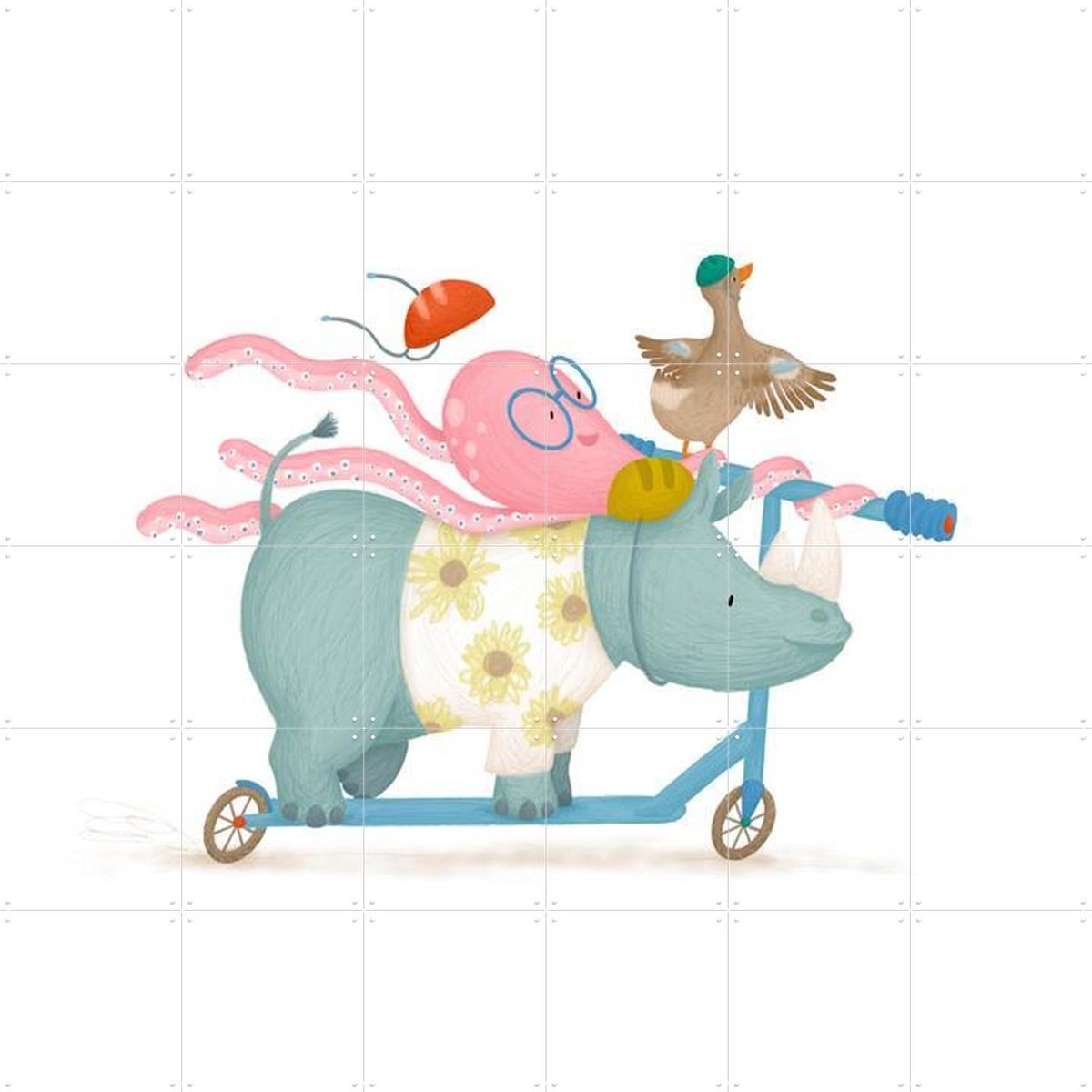 IXXI Party On The Scooter, Studio Phie - 120 x 120 cm - Gratis ophangtool - Grote wanddecoratie en posters - Speels, Cartoonesk, Fantasierijk