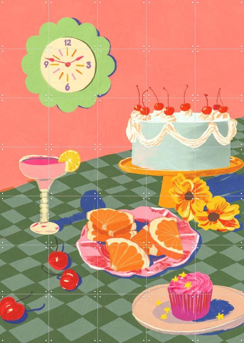 IXXI Birthday cake, Gigi Rosado - 100 x 140 cm - Gratis ophangtool - Grote wanddecoratie en posters - Kleurrijk, Illustraties, Speels, Grafisch
