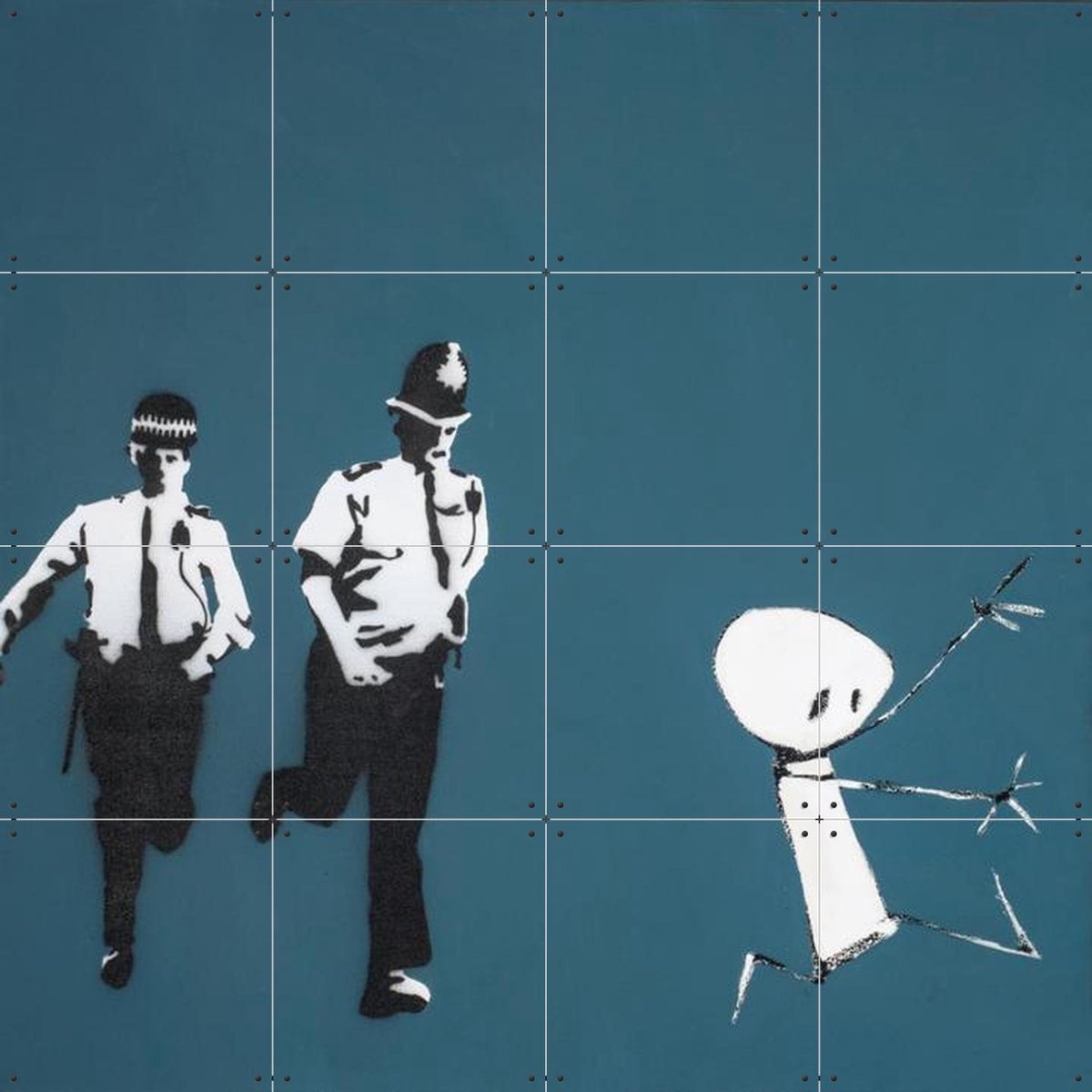 IXXI The Chase, Banksy - 80 x 80 cm - Gratis ophangtool - Grote wanddecoratie en posters - Pop art, Street art, Illustraties, Mancave, Woonkamer, Stad
