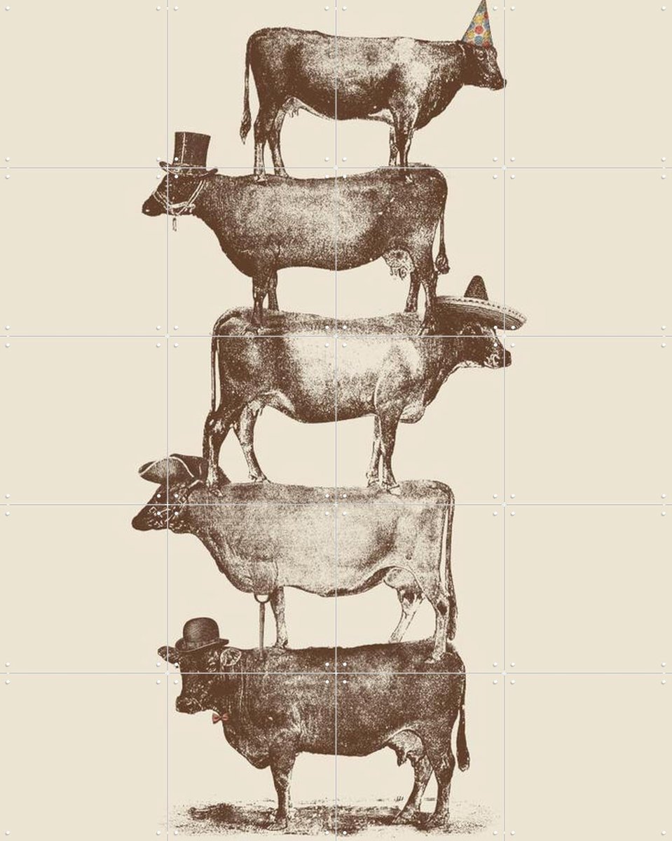 IXXI Cow Cow Nuts, Florent Bodart - 80 x 100 cm - Gratis ophangtool - Grote wanddecoratie en posters - Klassiek, Illustraties, Speels, Vintage