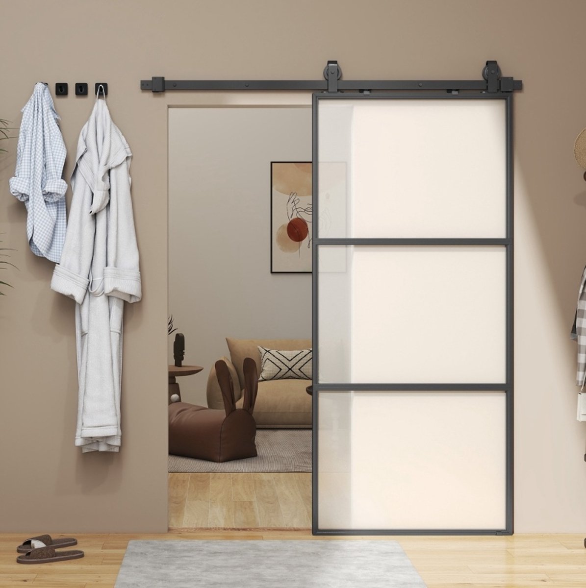 MODFU-Schuifdeur-Matglas-Schienensysteem-Soft-Close-Montageset-Zwart