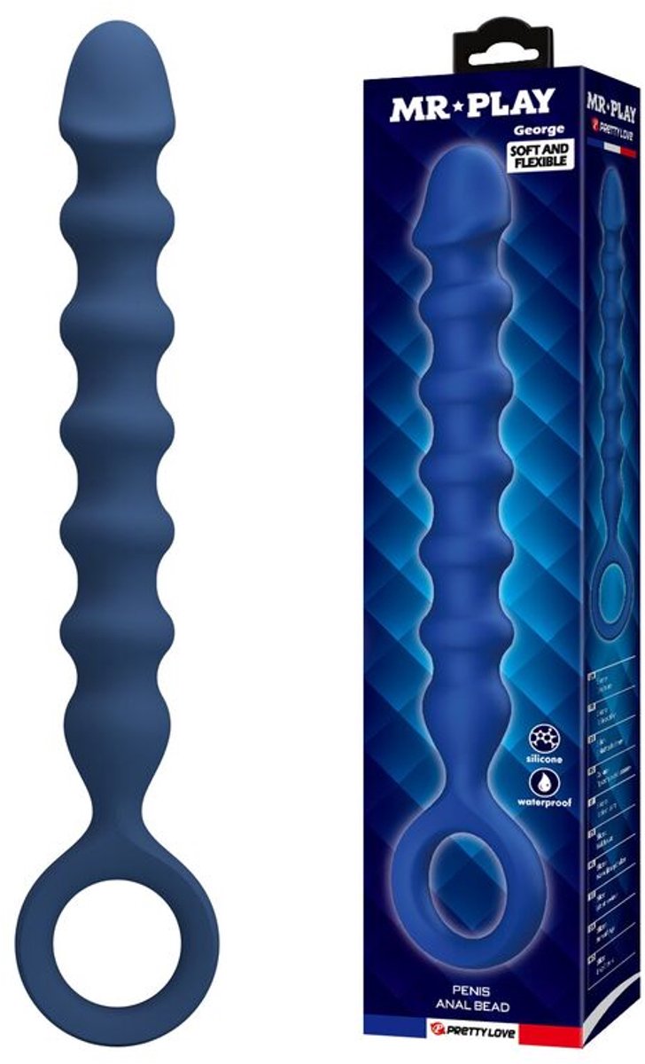 Blauwe Siliconen Anale Kralen en Anale Plug