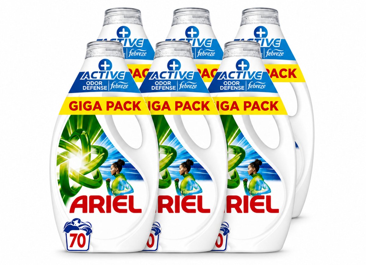 6 x Ariel - Vloeibaar Wasmiddel - +Actieve Odor Defense - 70 Wasbeurten - 3,15 liter - Voordeelverpakking - 6 stuks