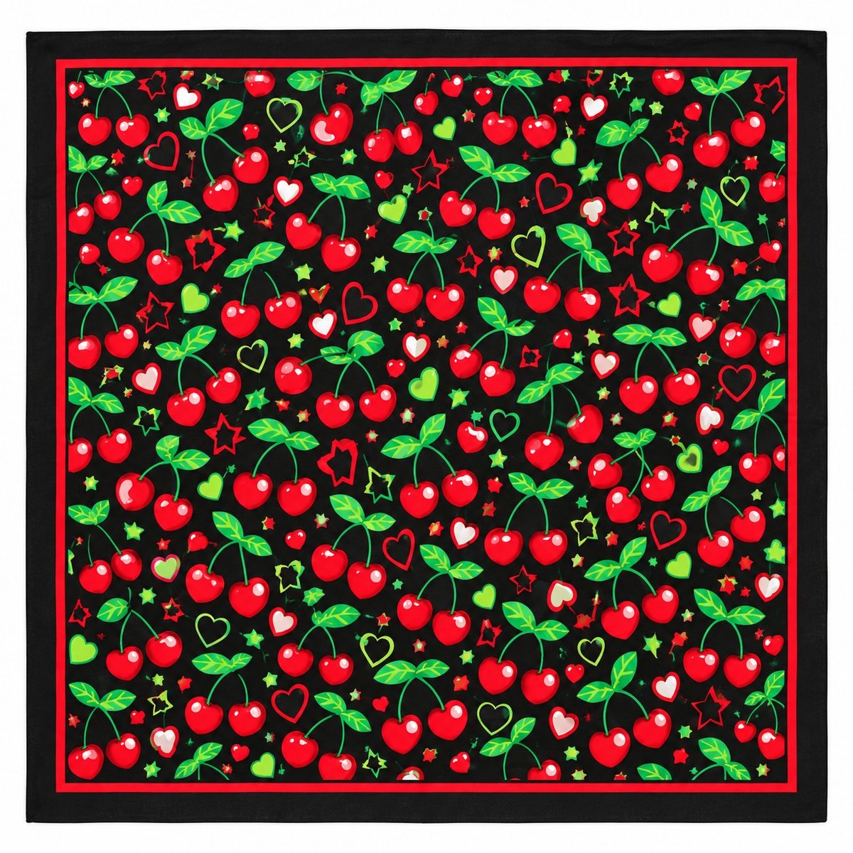 Haarsoires Bandana Zakdoek 55x55cm – Kersenprint – Zwart Rood - Multifunctioneel Accessoire voor Haar, Festivals en Mode - One Size & Unisex
