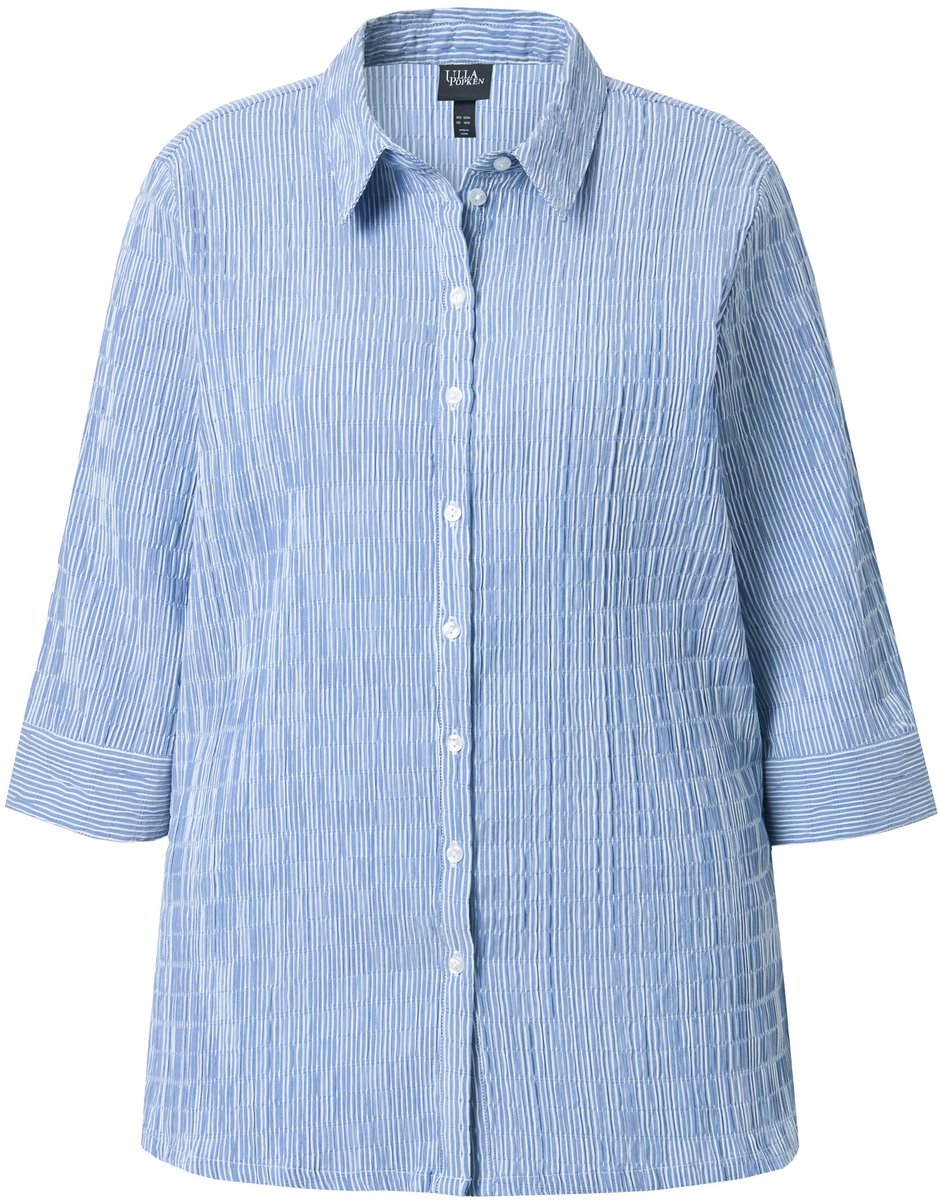 Ulla Popken - Dames - Overhemdblouse strepen bubble-structuur 3/4-mouwen - Kobaltblauw - Maat 58+