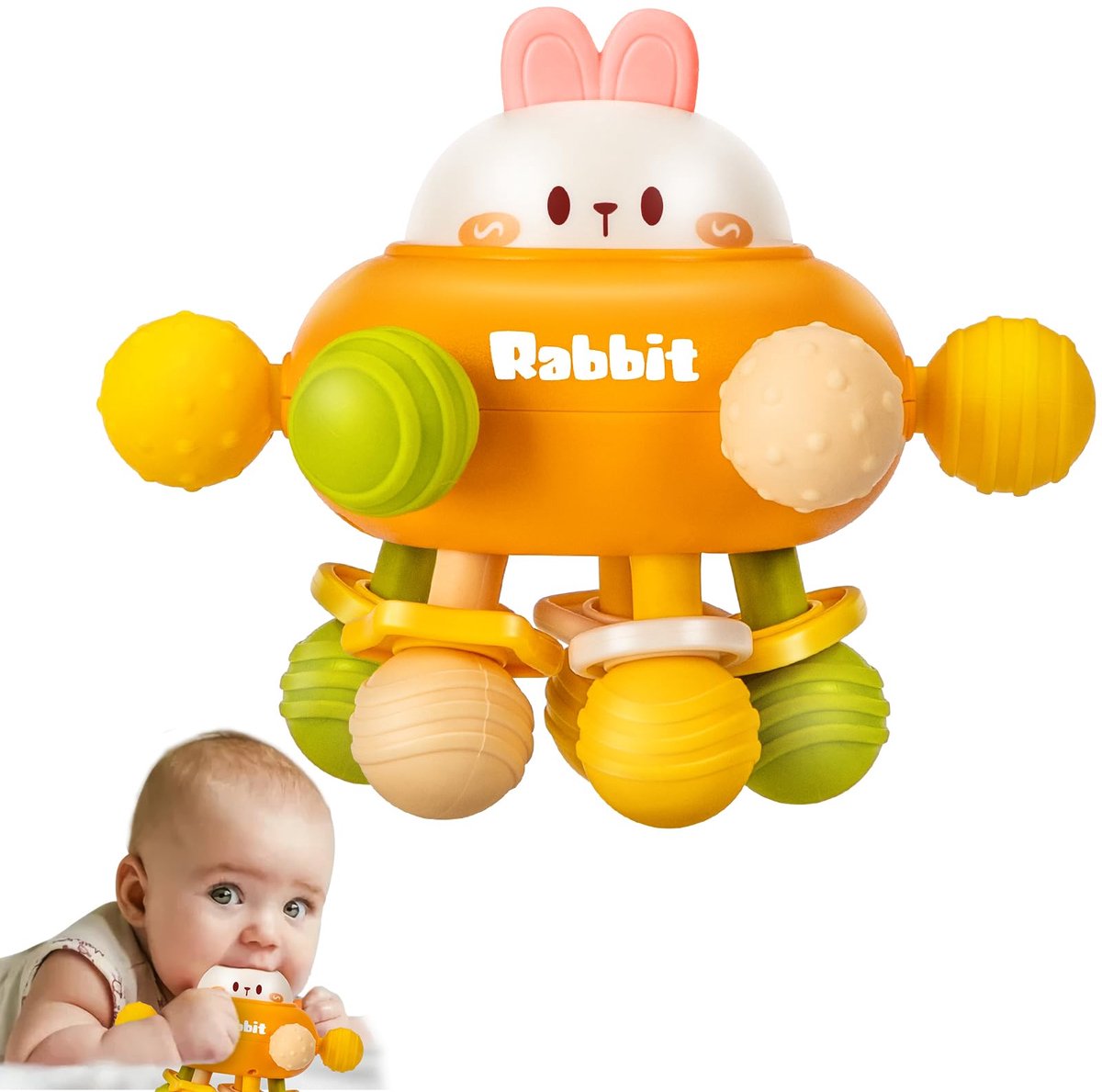 Casalora® Baby Bijtspeelgoed – Montessori Sensorisch Speelgoed – Bijtring & Rammelaar – Konijn – BPA-vrij – Voor Baby’s van 0-12 Maanden