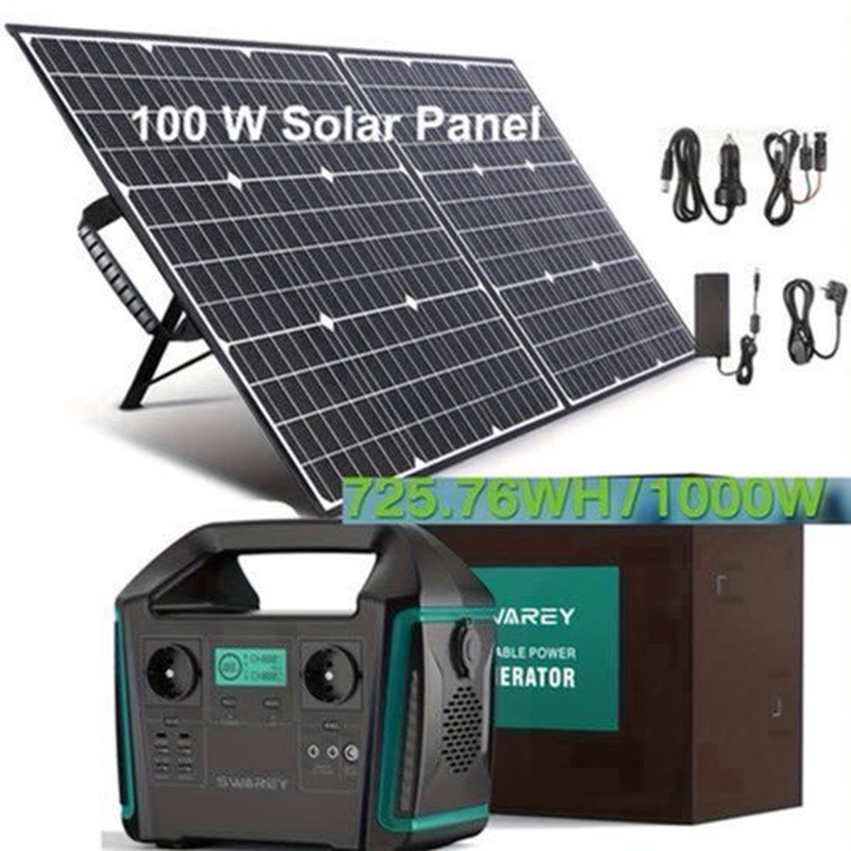 Zonnegenerator – Draagbaar Powerstation – Noodstroomvoorziening – Powerbank – Stroomgenerator – 1000W Vermogen – 725,76Wh batterijcapaciteit