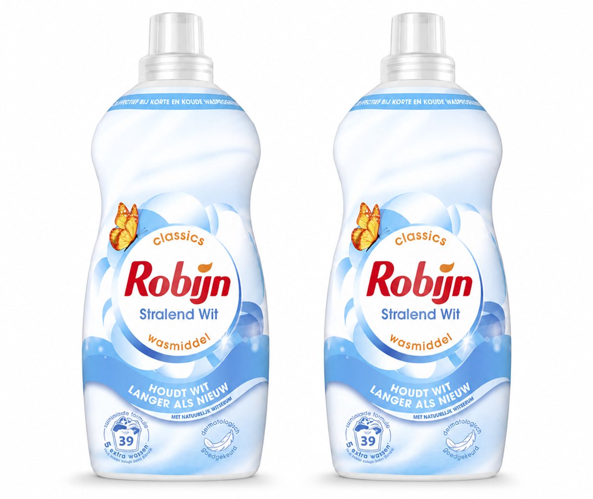 2 x Robijn – Vloeibaar Wasmiddel – Klein & Krachtig Stralend Wit – 1,19 L - Bulkverpakking - 2 stuks