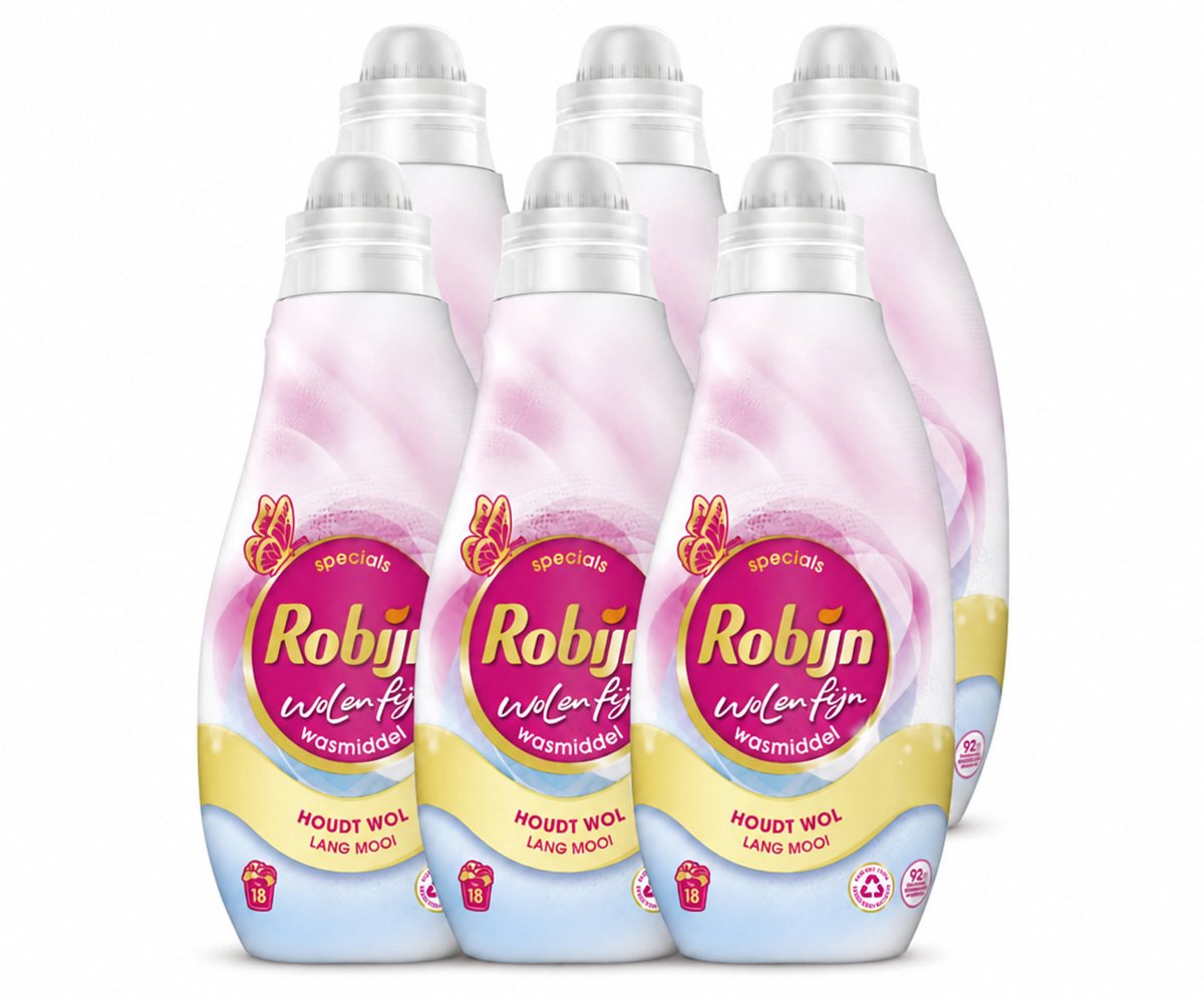 6 x Robijn Specials - Wol & Fijn - Vloeibaar Wasmiddel - 18 Wasbeurten - Voordeelverpakking - 6 stuks