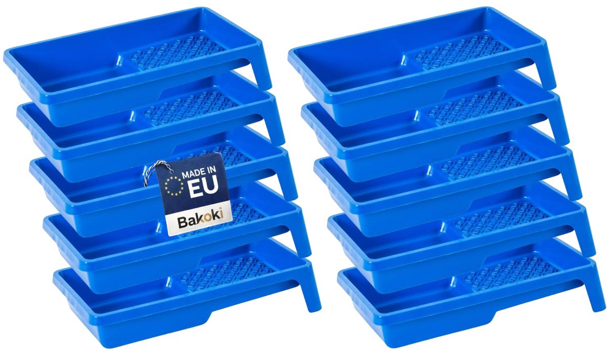 BAKOKI 10 x Verfbak 15 x 29 cm, verfbak voor muurverf, kunststof blauw, breedte 15 cm, lengte 29 cm - ShopVlot