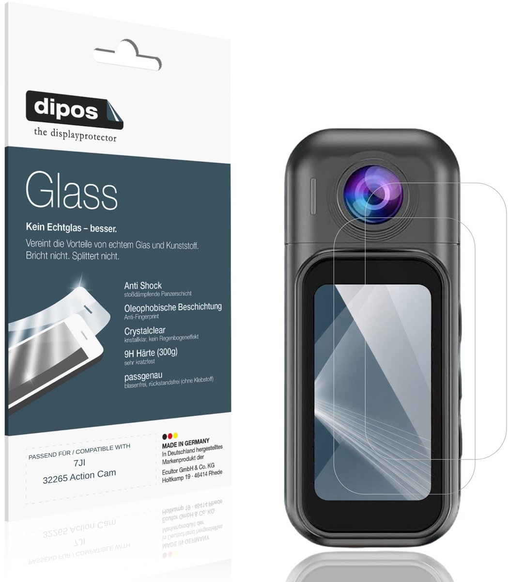 dipos – 2x Pantserfolie geschikt voor 7JI 32265 Action Cam | 9H Screenprotector
