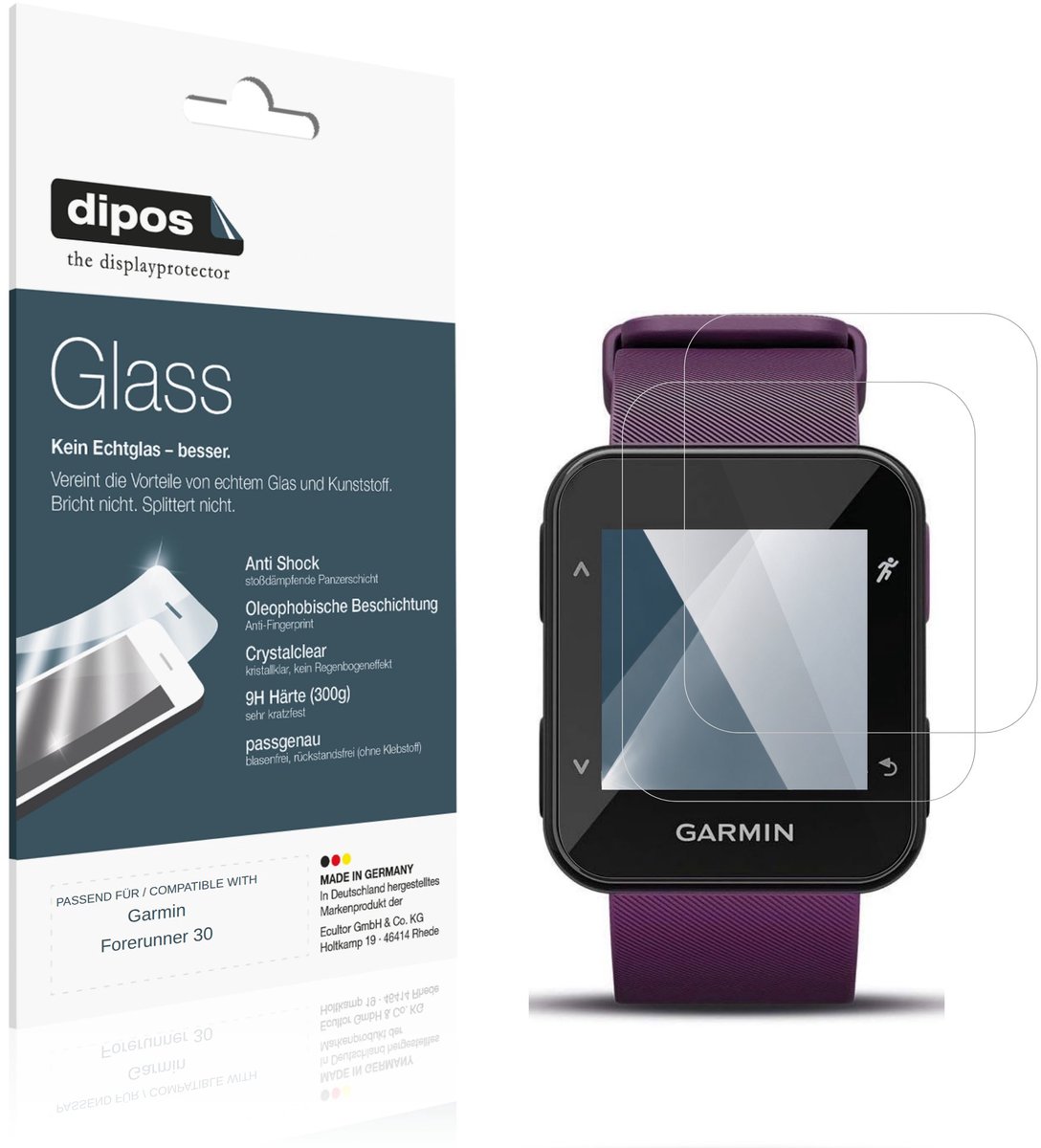 dipos – 2x Pantserfolie geschikt voor Garmin Forerunner 30 | 9H Screenprotector