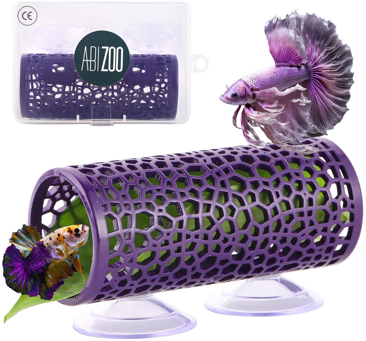 Abizoo Betta grot, paarse Betta vis tunnel met gaten voor kleine vissen garnalen habitat betta speelgoed schuilplaats - ShopVlot