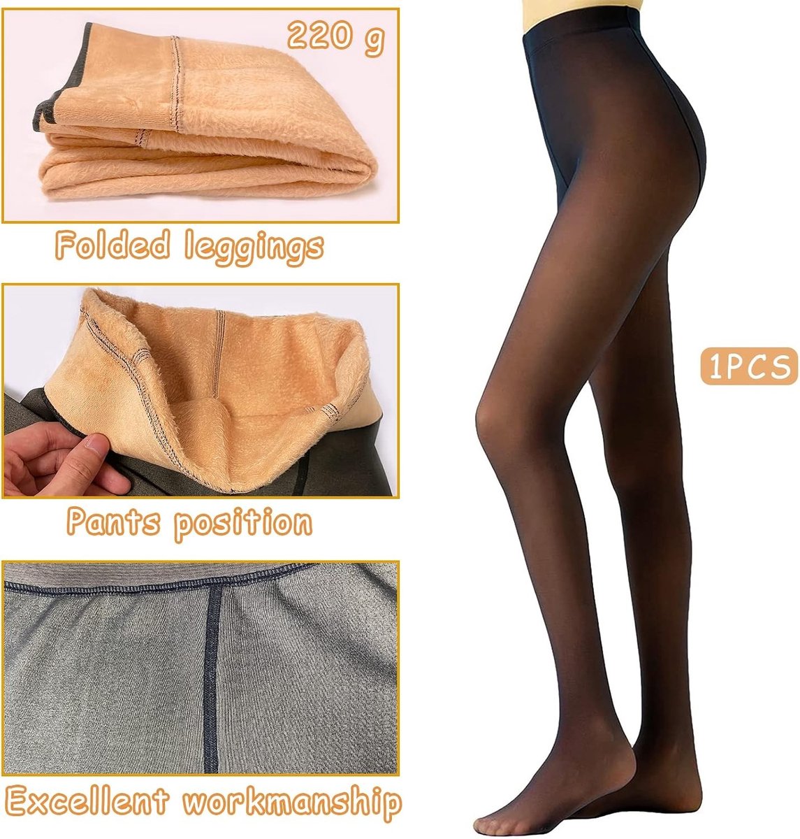 Dames Thermische Panty Maillot met Fleece Voering - Transparante Leggings voor de Winter, Warm en Comfortabel voor Maten 40-75kg, Zwart