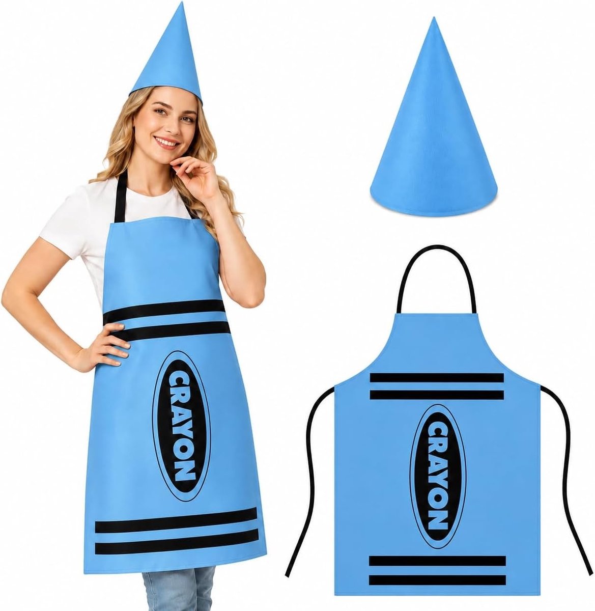 Kleurpotlood kostuum voor volwassenen met schort en dwerghoeden voor feestjes en evenementen