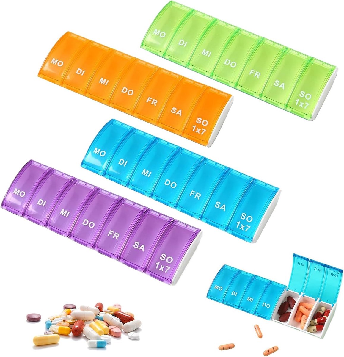 Pillendoos voor 7 Dagen met 4 Compartimenten, Handige Reisoplossing voor Medicijnen en Vitaminen