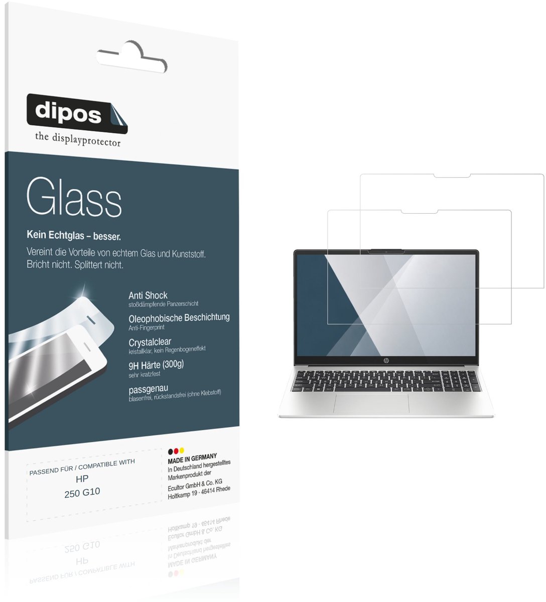 dipos – 2x Pantserfolie geschikt voor HP 250 G10 | 9H Screenprotector