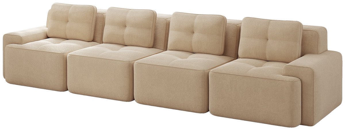Merax Cloudbank 4-Zits - Beige Ribstof Bank 382 cm - Modulaire Loungebank met Diepe Zitting - Frameloze Sofa - Antislip Onderzijde - Geen Montage Nodig