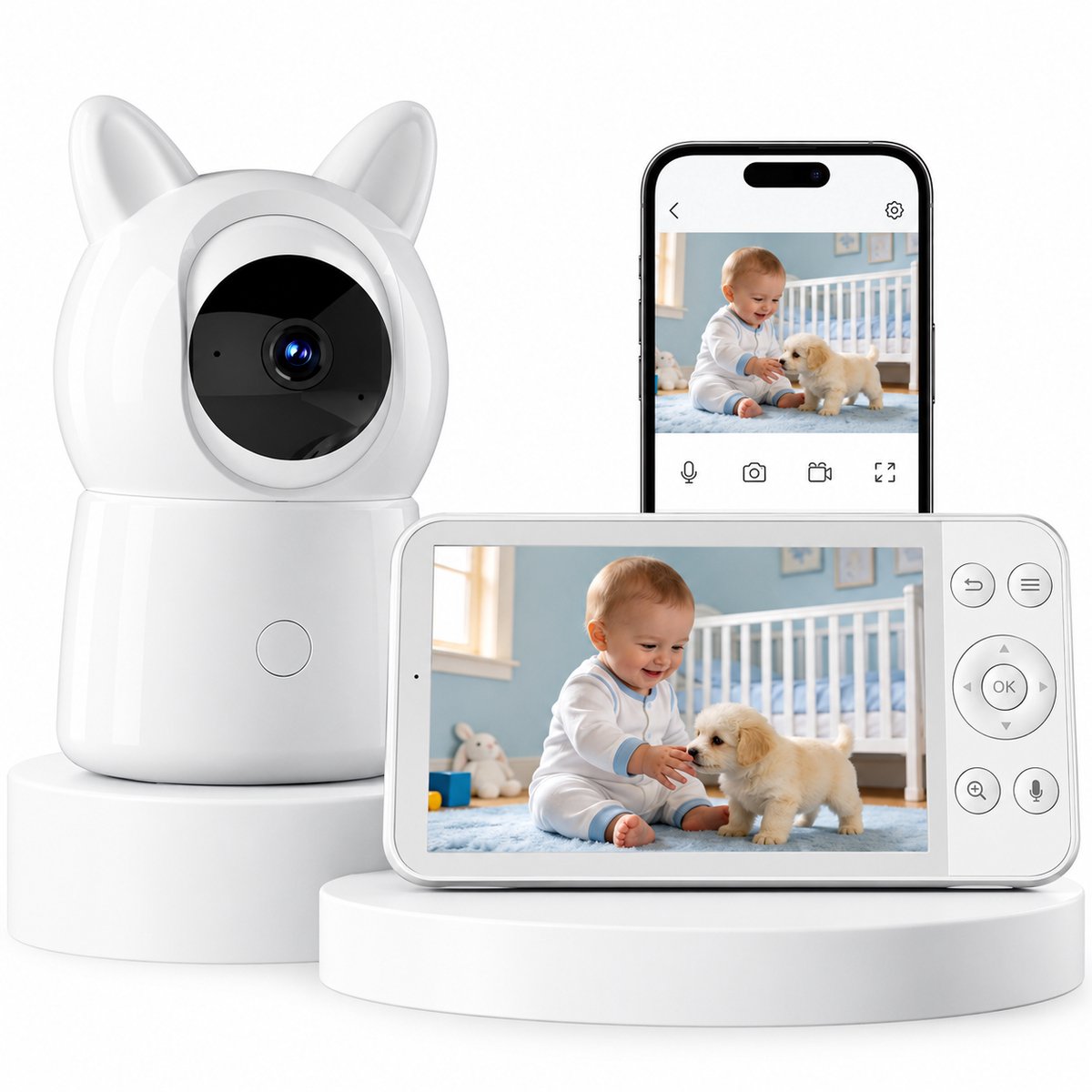 Babyfoon met Camera – 2,5K Nachtzicht – 5,5 Inch HD-Scherm – 4x Zoom – App en Terugspreekfunctie