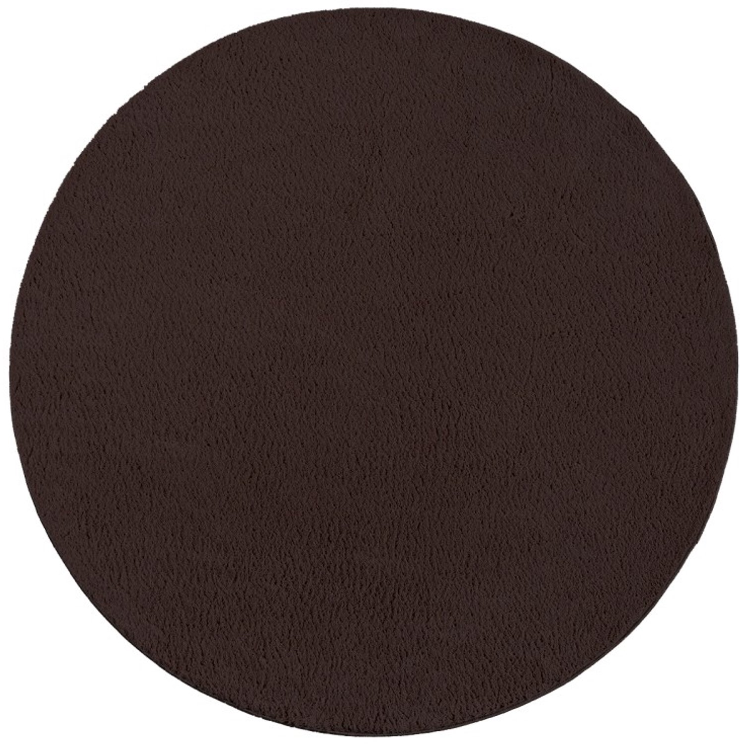 TapisTrend Harig tapijt Bruin 120 cm rond Effen, wasbaar, antislip vloerkleed met een zachte pool van 19 mm voor de woonkamer, slaapkamer en eetkamer