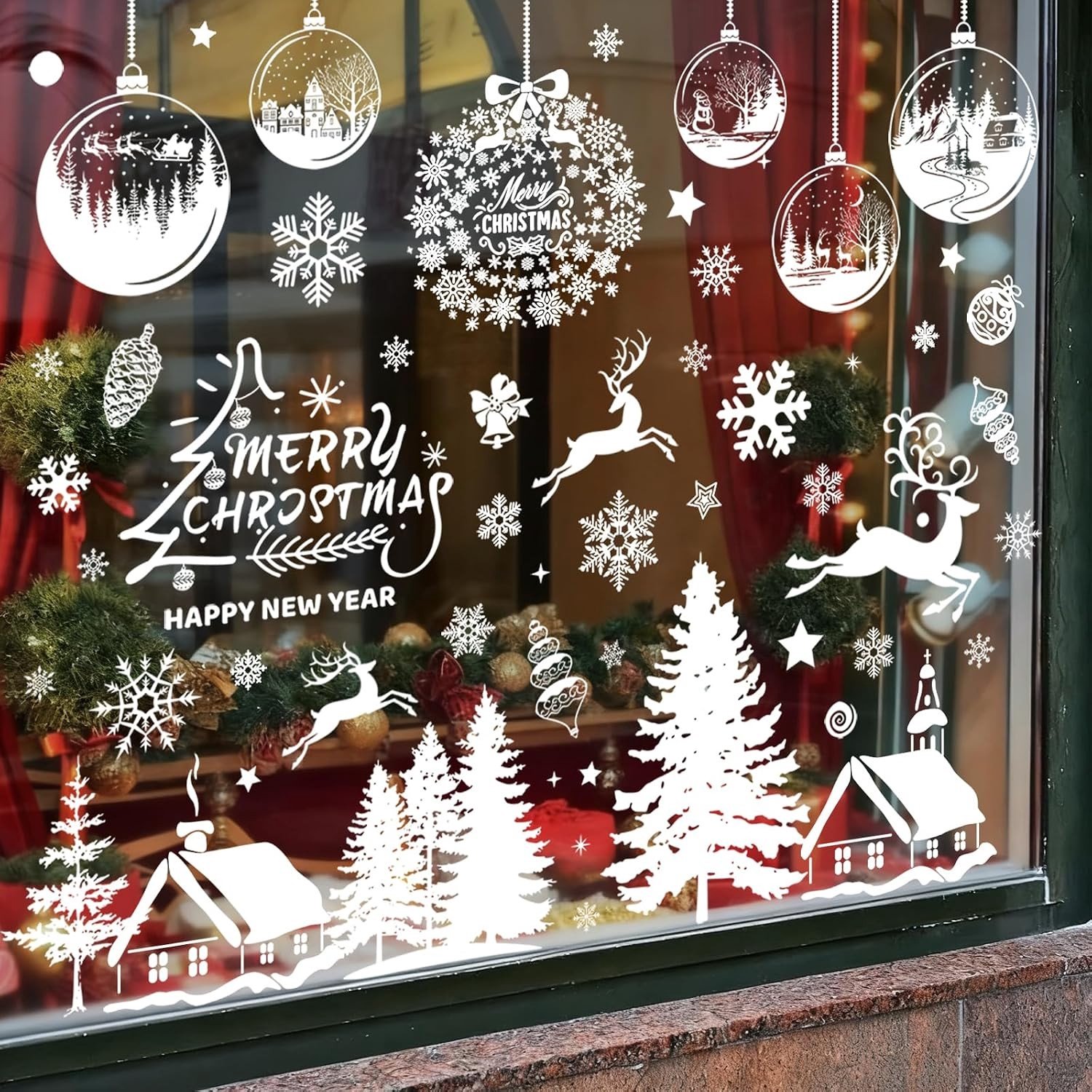 Raamstickers Kerstmis - Wit - 30 x 20 cm - Herbruikbare PVC Sneeuwvlokken Decoratie - Voor Ramen en Spiegels