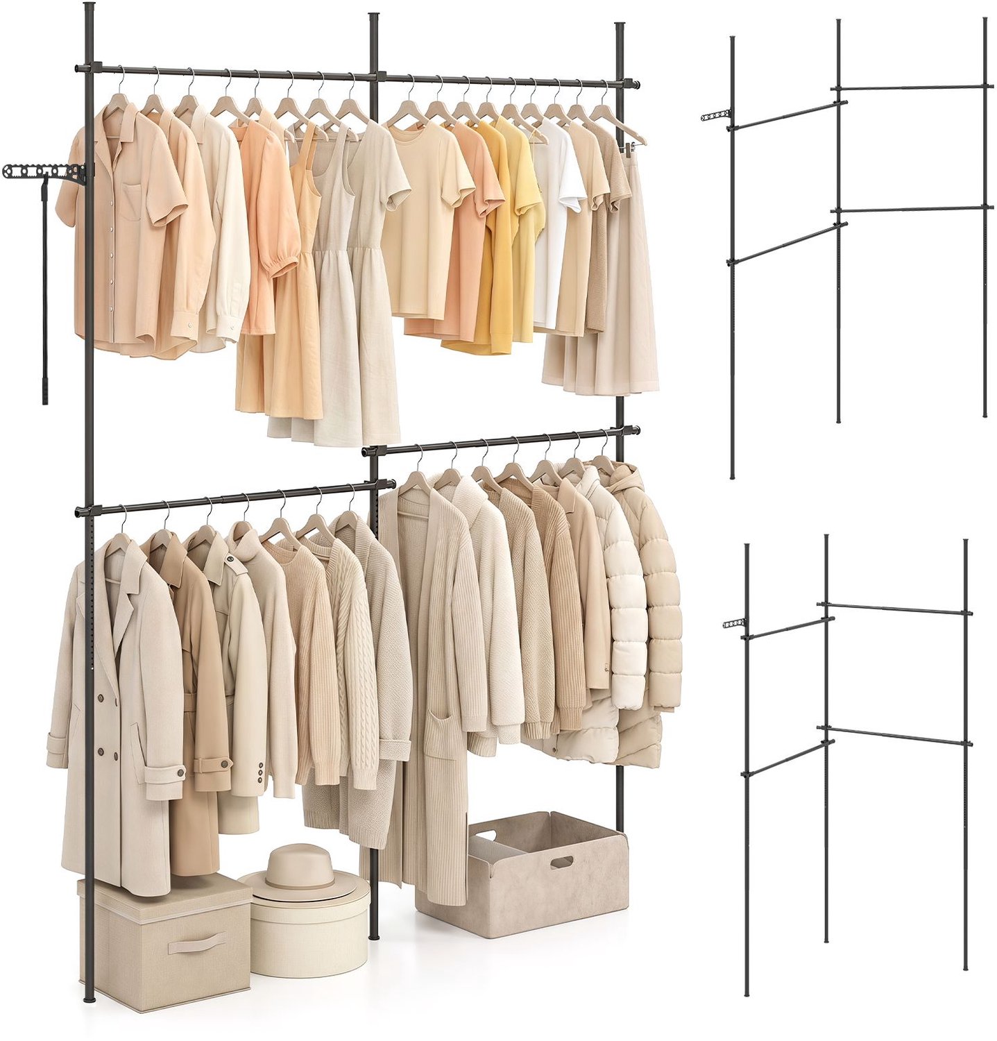 SureDeal® - Kledingrek - Telescoopstaaf Hoogte - Breedteverstelbaar Metalen - Stangen - 139x244x10 cm - Donkerbruin