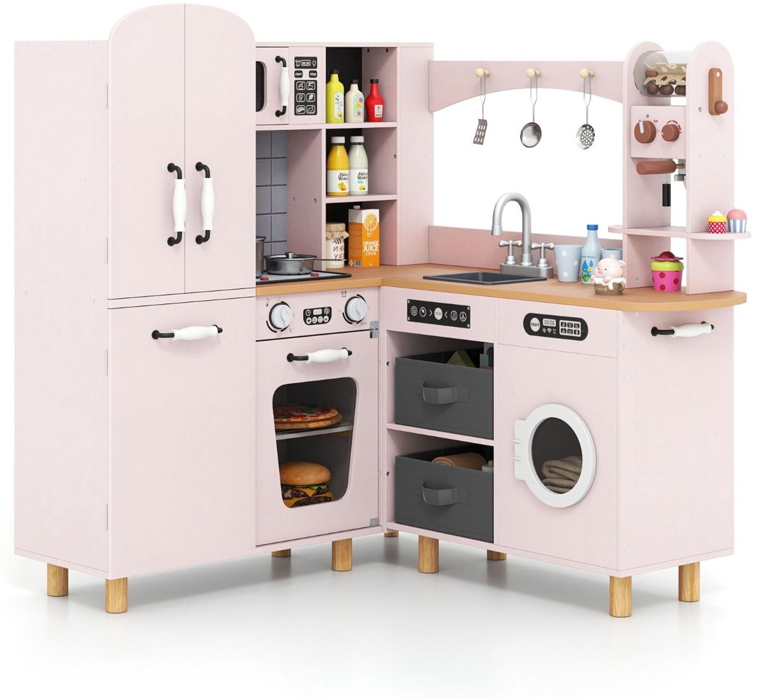 SureDeal® - Speelgoedkeuken - Kinderhoek Keukenspeelgoed Houten - Kinderen vanaf Jaar - 96x91x105 cm - Roze
