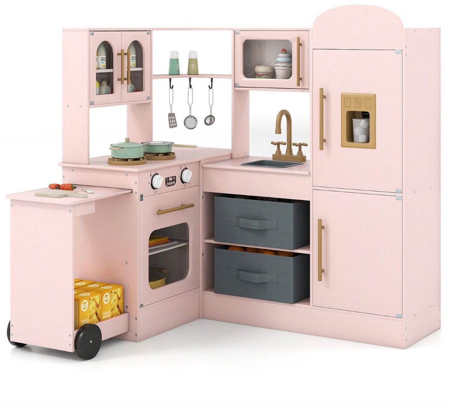 SureDeal® - Speelgoedkeuken - Kinderkeukentje - Uitschuifbaar Aanrecht - Licht - Geluidseffecten Houten Kinderkeukentje - 100x75,5x92 cm - Roze