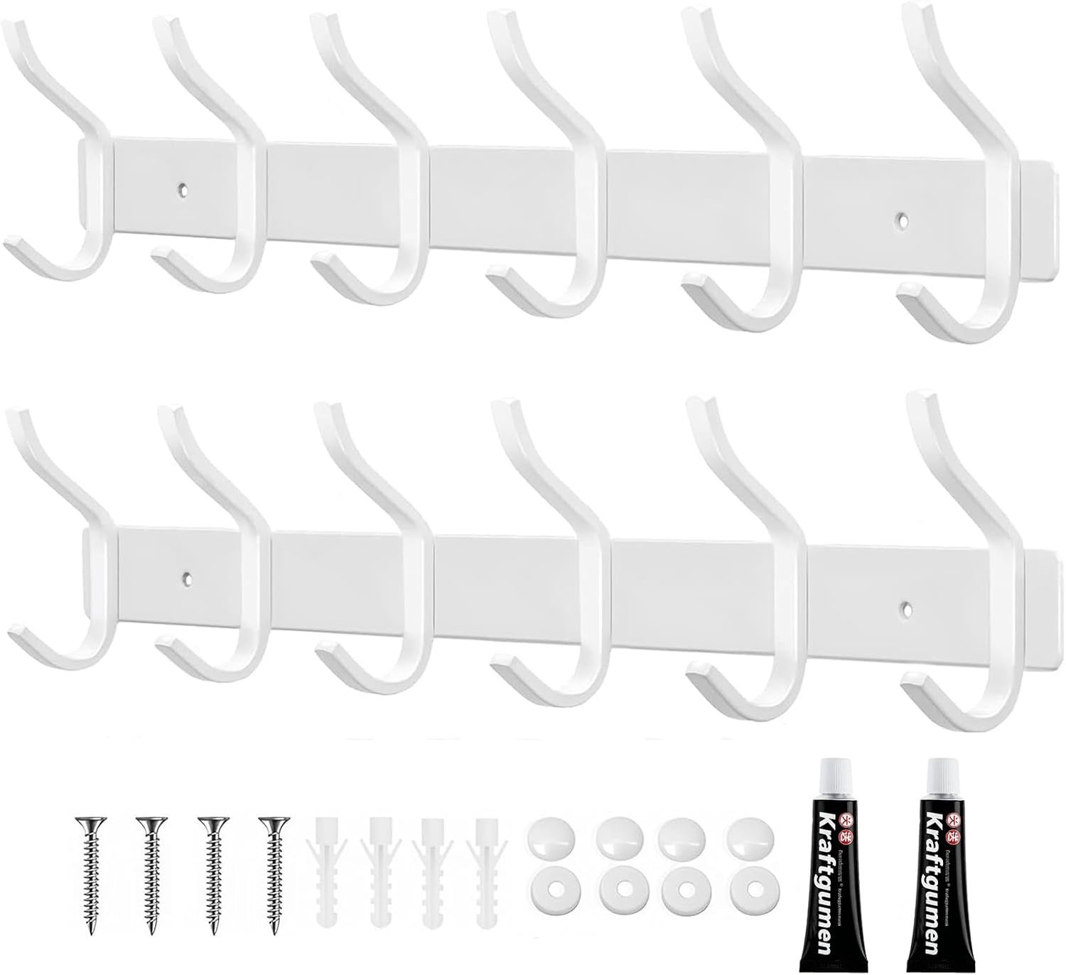 Kapstokhangers wandmontage - 6 haken - wit - minimalistisch design voor jassen - ShopVlot