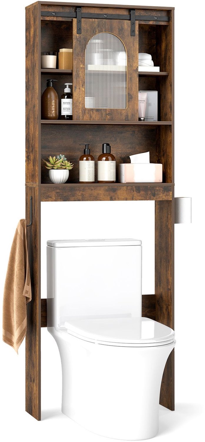 SureDeal® - Badkamerkast - Toilettenschrank Badkamer Organizer - Schuifdeur Schuurdeur Ontwerp - 60x20x170 cm - Koffiebruin