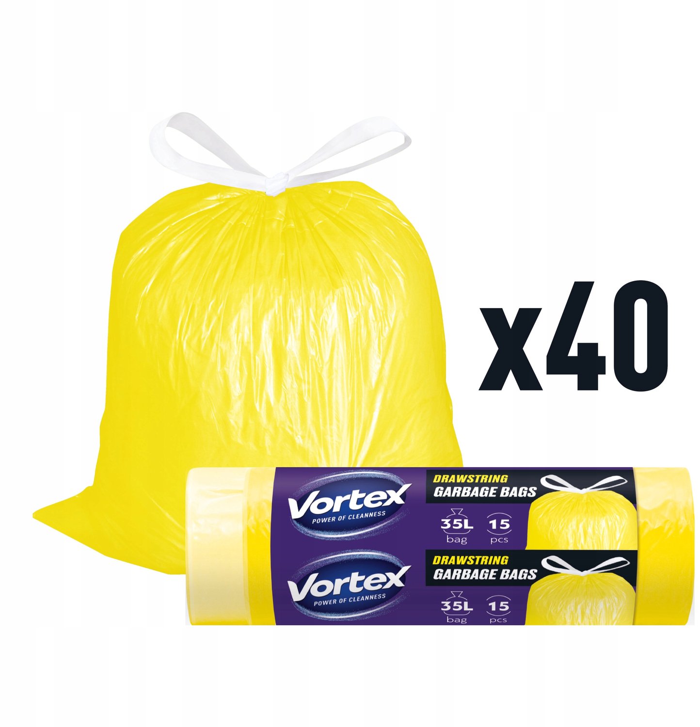 Vortex Afvalzakken 35L Geel met Trekband - 600 stuks